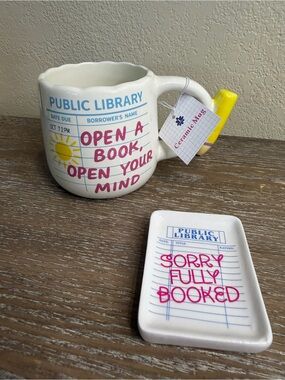 Public Library 'Open a Book, Open Your Mind' Ceramic Mug & library triket tray